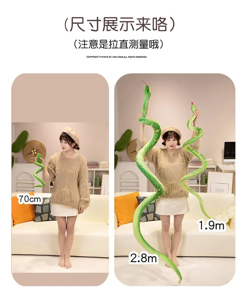 70-280cm Kawaii Snake Plush Toys Pit Viper Realistic Stuffed Cobra Animal Soft Cotton Cuddly Doll Python Birthday Gifts for Boys
