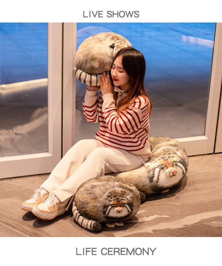 3D Printed Lifelike Pallas Cat Chat manul Plush Toys Stuffed Steppe Cats Cuddly Cushion Room Decor Birthday Gifts for Kids