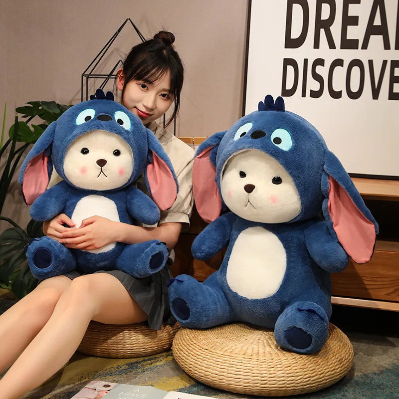 Big Size Cute Bear Turn Into Stitch Plush Toy Lovely Cuddly Bear Plushies Stuffed Animal Japanese Style Doll Xmas Gifts Girl