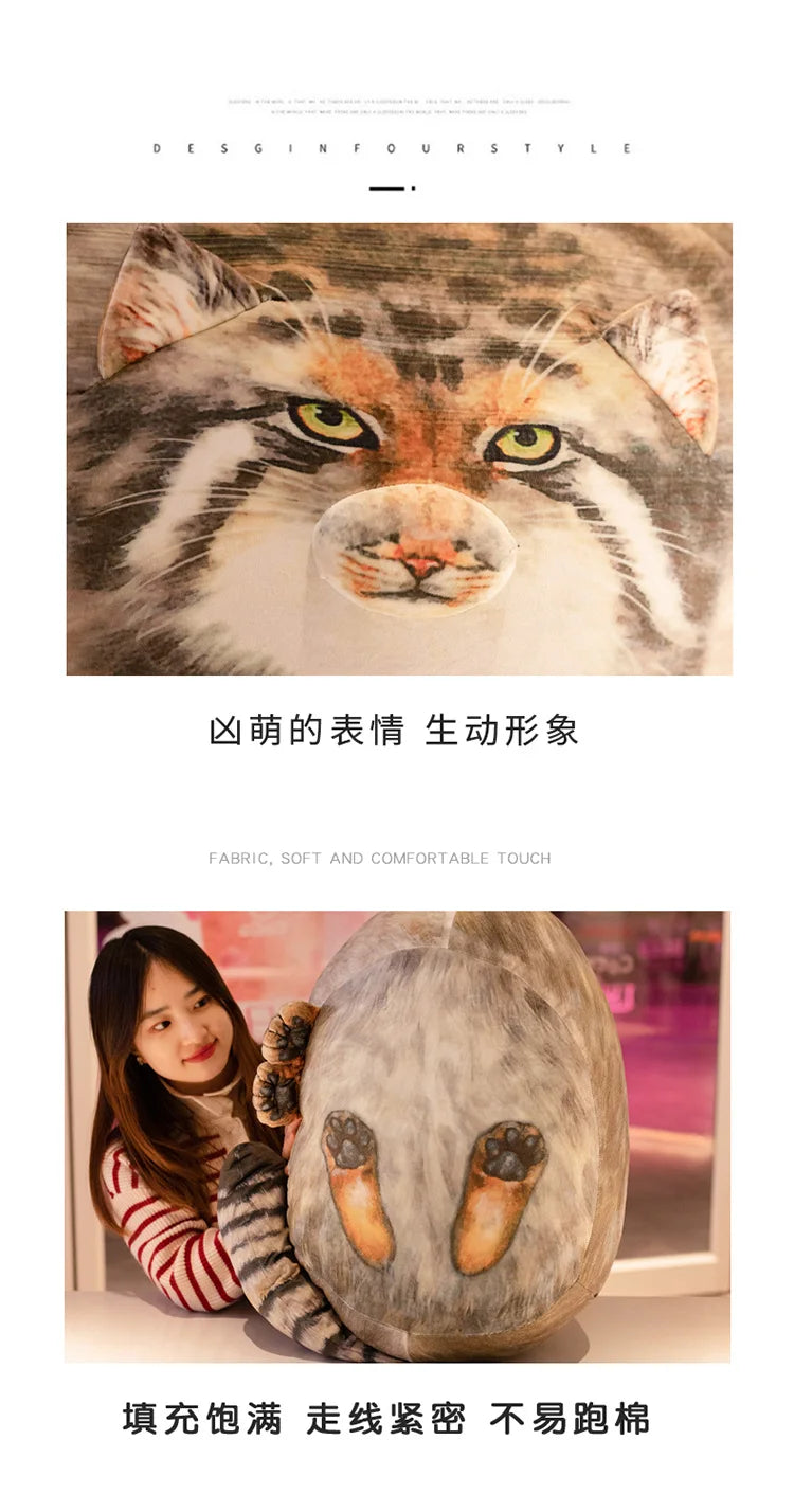 3D Printed Lifelike Pallas Cat Chat manul Plush Toys Stuffed Steppe Cats Cuddly Cushion Room Decor Birthday Gifts for Kids
