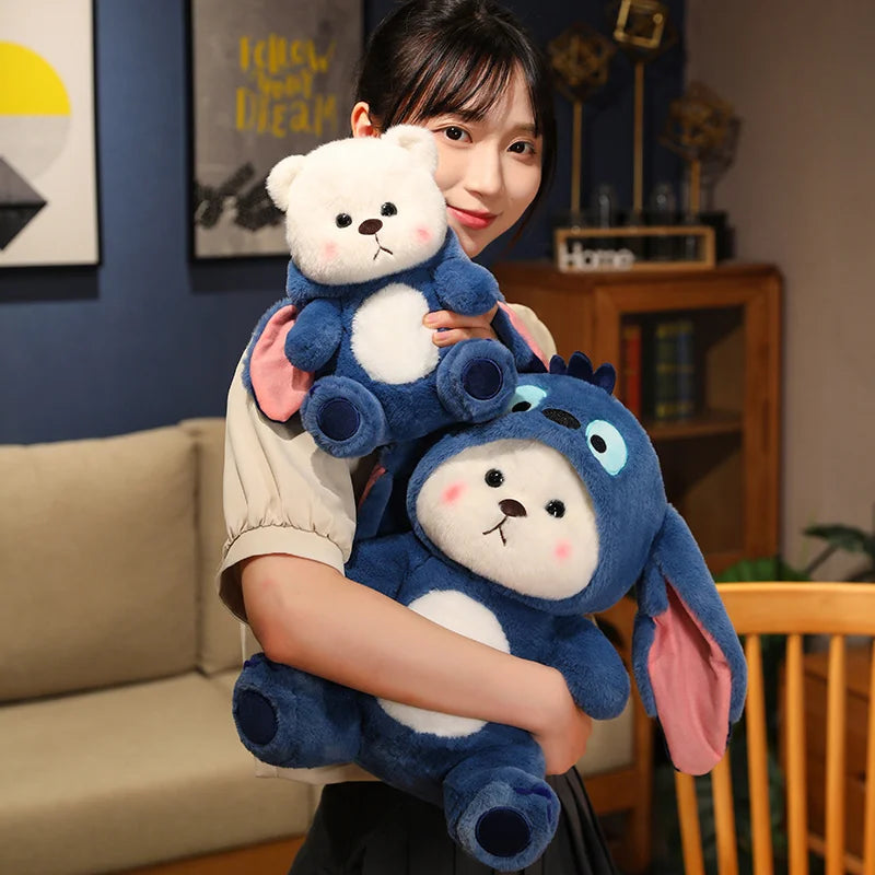 Big Size Cute Bear Turn Into Stitch Plush Toy Lovely Cuddly Bear Plushies Stuffed Animal Japanese Style Doll Xmas Gifts Girl
