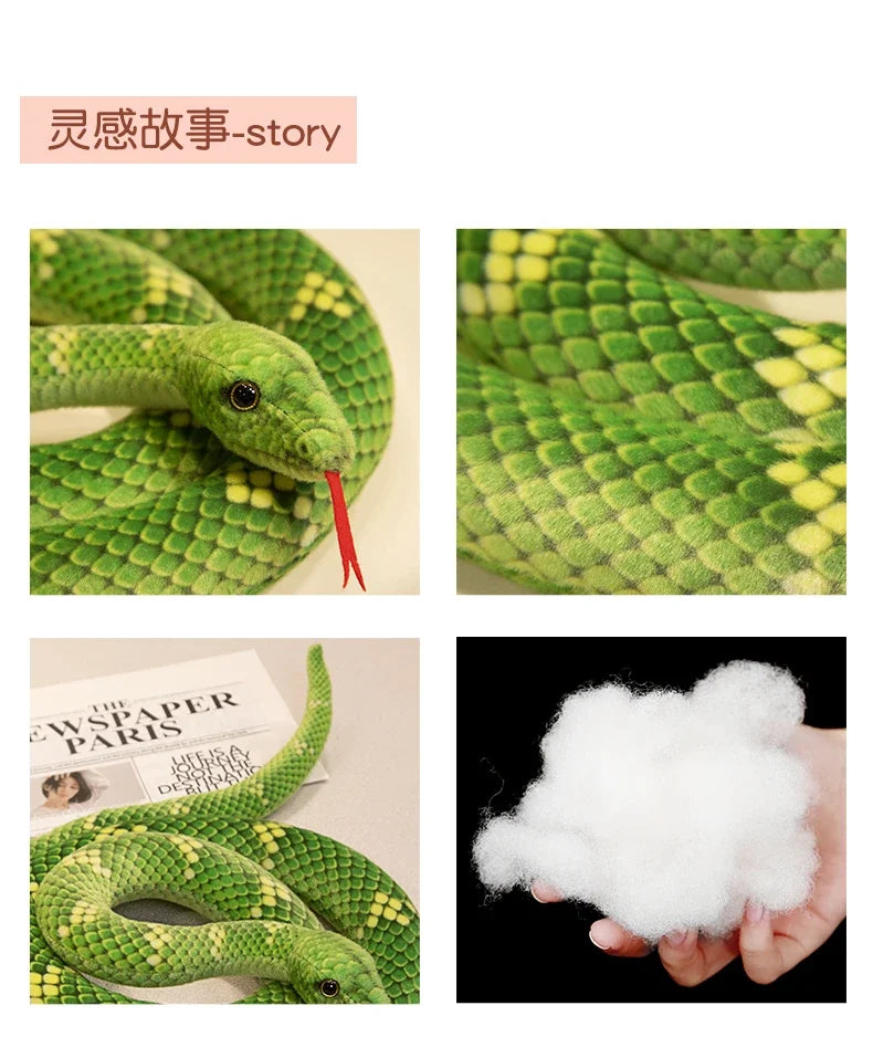 70-280cm Kawaii Snake Plush Toys Pit Viper Realistic Stuffed Cobra Animal Soft Cotton Cuddly Doll Python Birthday Gifts for Boys