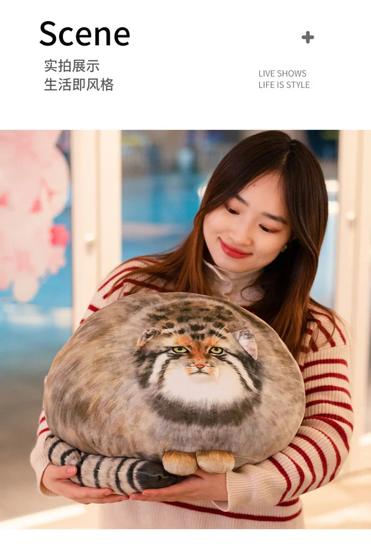 3D Printed Lifelike Pallas Cat Chat manul Plush Toys Stuffed Steppe Cats Cuddly Cushion Room Decor Birthday Gifts for Kids